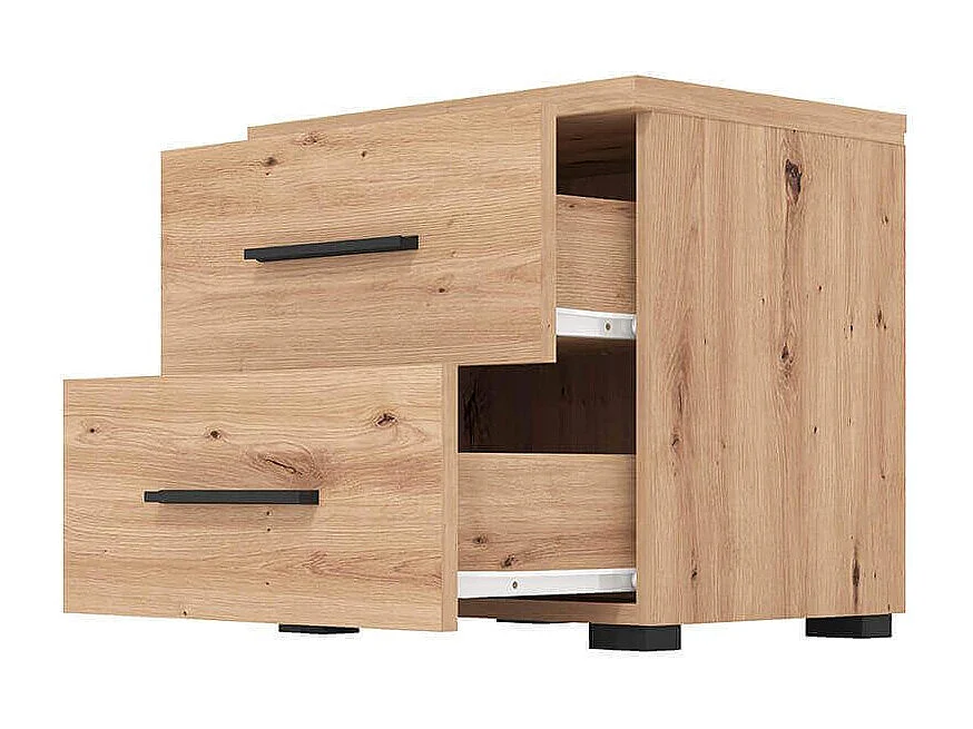 comodino moderno 2 cassetti colore rovere di design moderno industrial cm 44,5 x 33,5 x 43 h