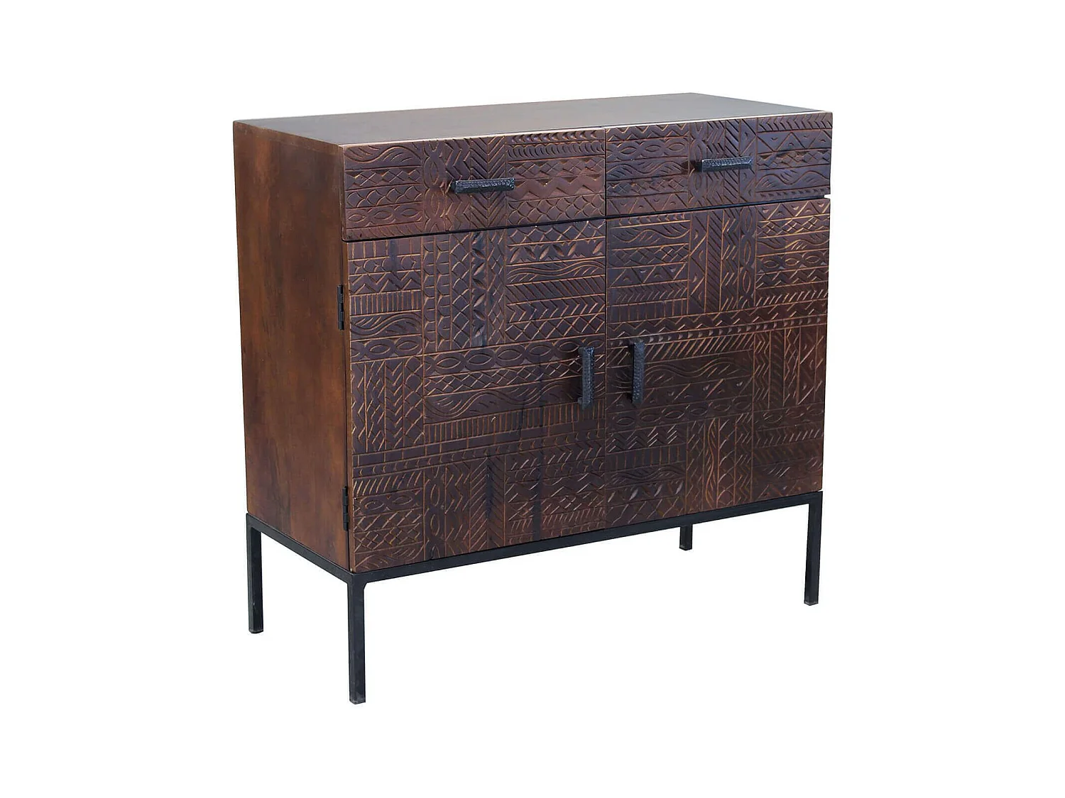 MilaniHome.it - Mobile con decoro wengé con 2 ante e 2 cassetti in legno di mango con struttura in ferro cm 90x40x85 hdi coloreMarrone