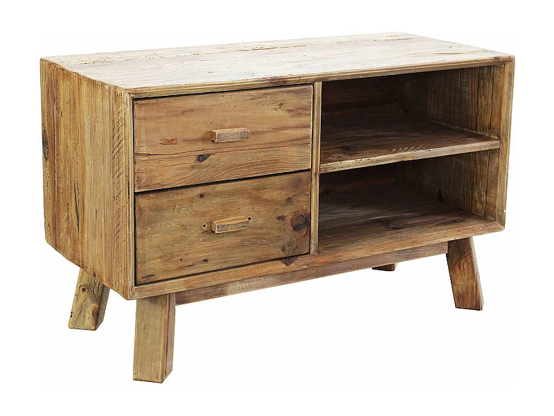 MilaniHome.it - Comodino di design moderno in legno di pino riciclato massiccio stile moderno vintagedi coloreMarrone