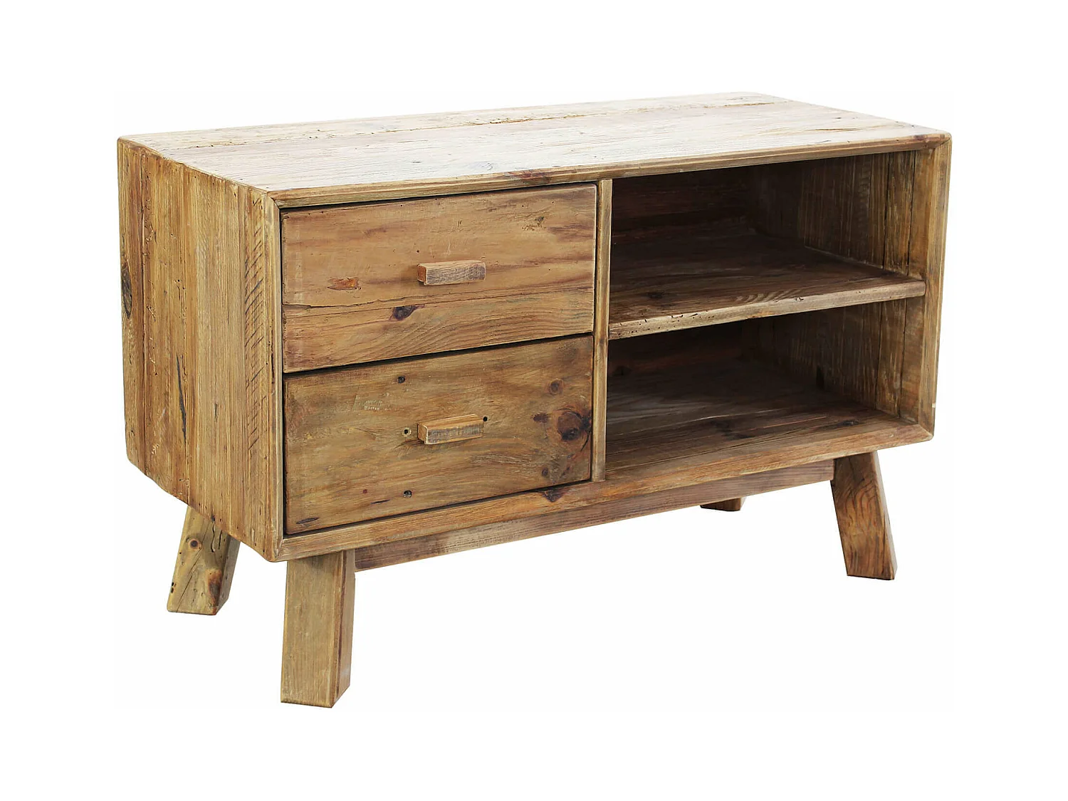 MilaniHome.it - Comodino di design moderno in legno di pino riciclato massiccio stile moderno vintagedi coloreMarrone