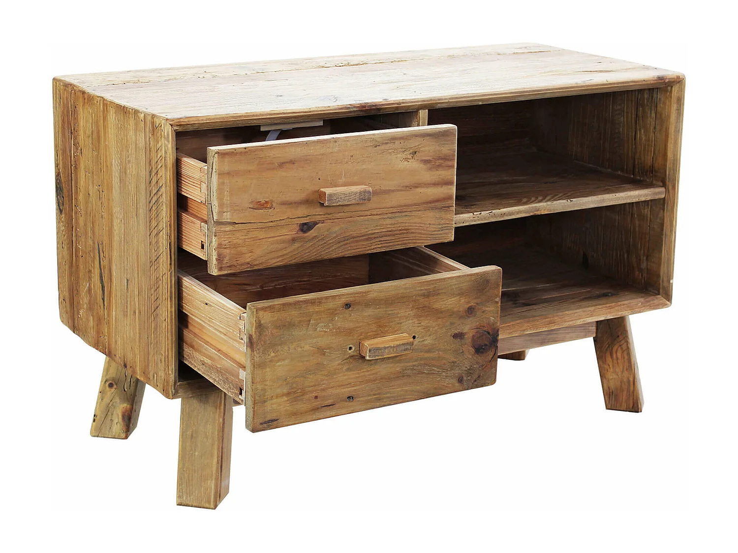 MilaniHome.it - Comodino di design moderno in legno di pino riciclato massiccio stile moderno vintagedi coloreMarrone