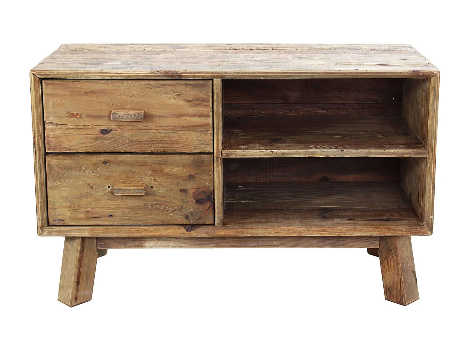 MilaniHome.it - Comodino di design moderno in legno di pino riciclato massiccio stile moderno vintagedi coloreMarrone