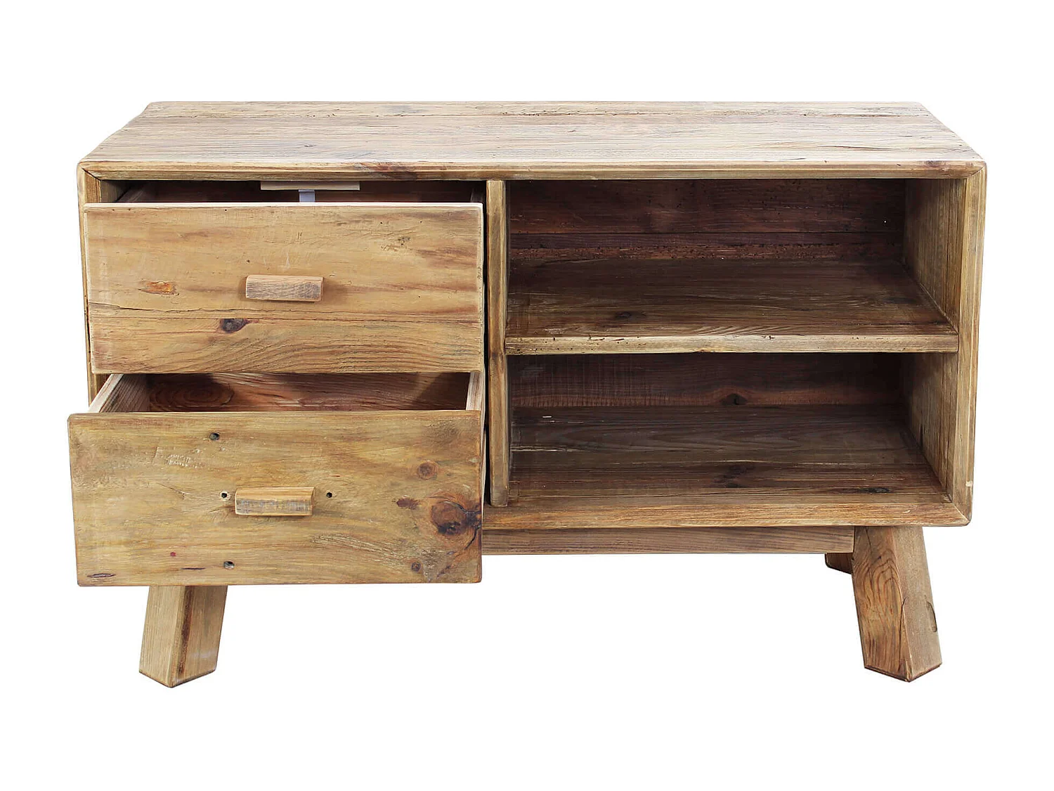 MilaniHome.it - Comodino di design moderno in legno di pino riciclato massiccio stile moderno vintagedi coloreMarrone