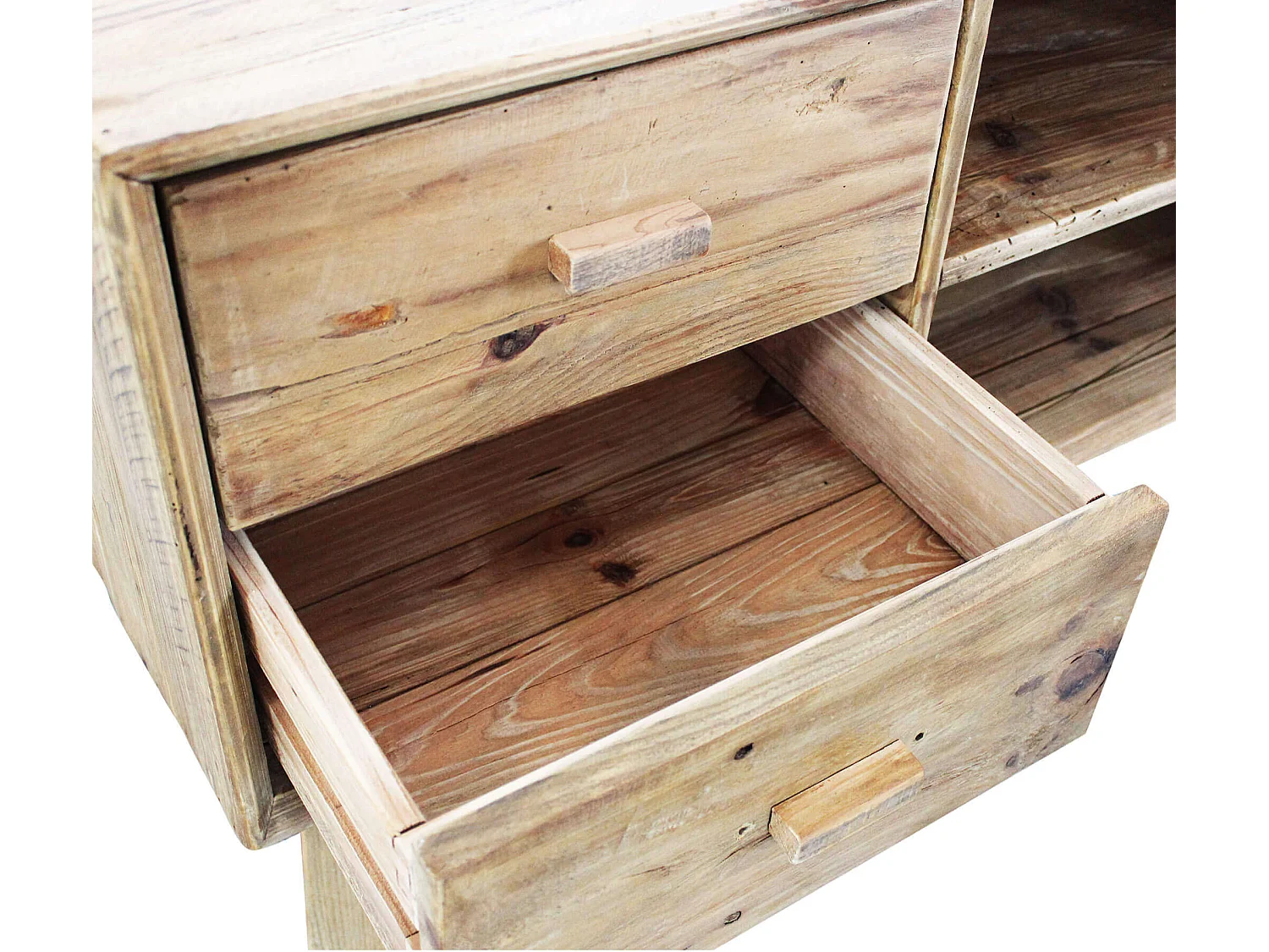 MilaniHome.it - Comodino di design moderno in legno di pino riciclato massiccio stile moderno vintagedi coloreMarrone