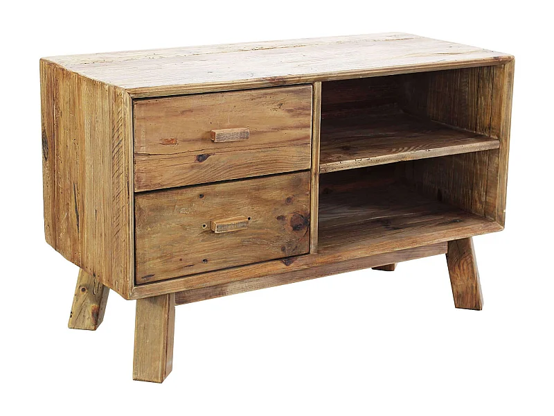 MilaniHome.it - Comodino di design moderno in legno di pino riciclato massiccio stile moderno vintagedi coloreMarrone