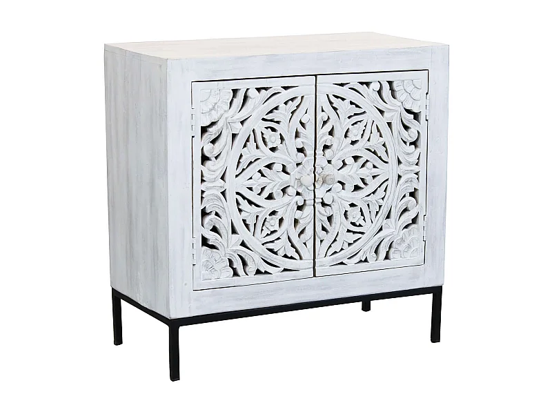 MilaniHome.it - Mobile con decoro sbiancato con 2 ante in legno di mango con struttura in ferro cm 80x40x80 hdi coloreMarrone