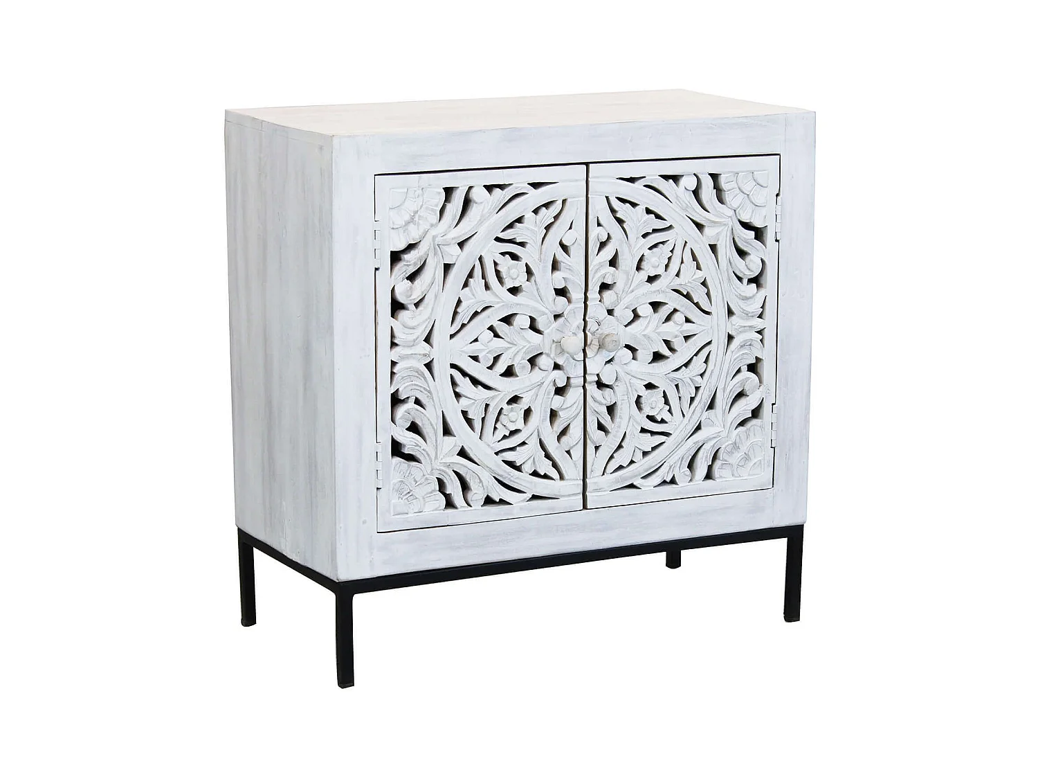 MilaniHome.it - Mobile con decoro sbiancato con 2 ante in legno di mango con struttura in ferro cm 80x40x80 hdi coloreMarrone