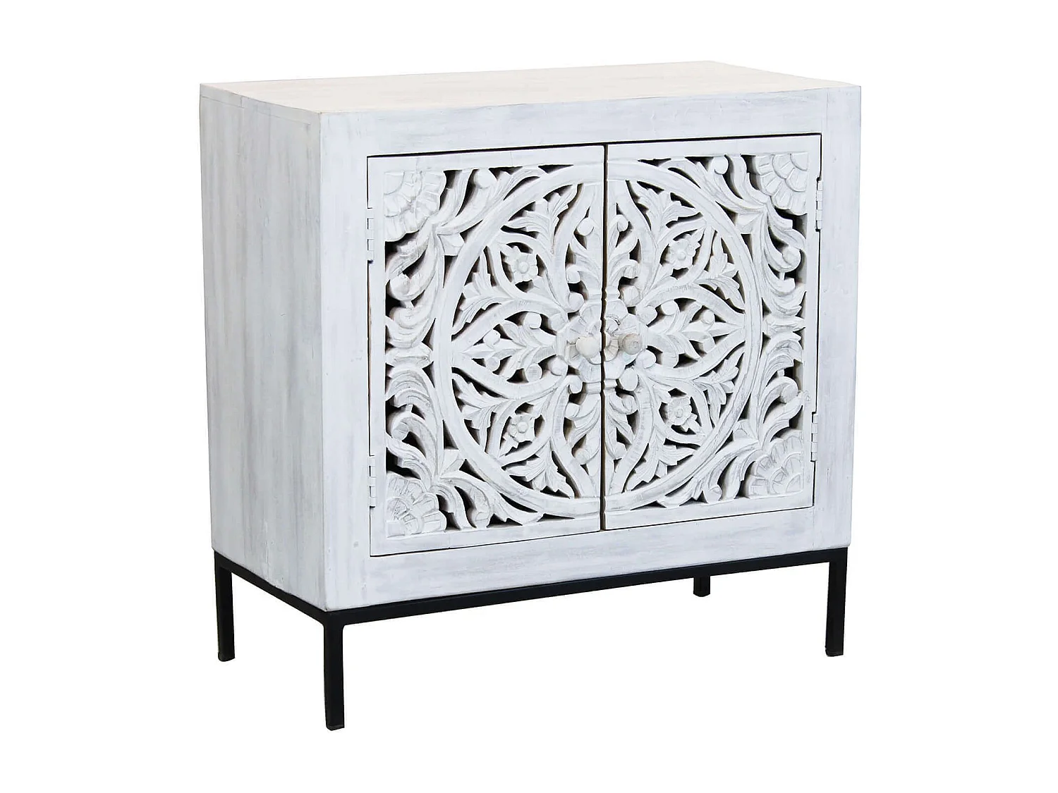 MilaniHome.it - Mobile con decoro sbiancato con 2 ante in legno di mango con struttura in ferro cm 80x40x80 hdi coloreMarrone