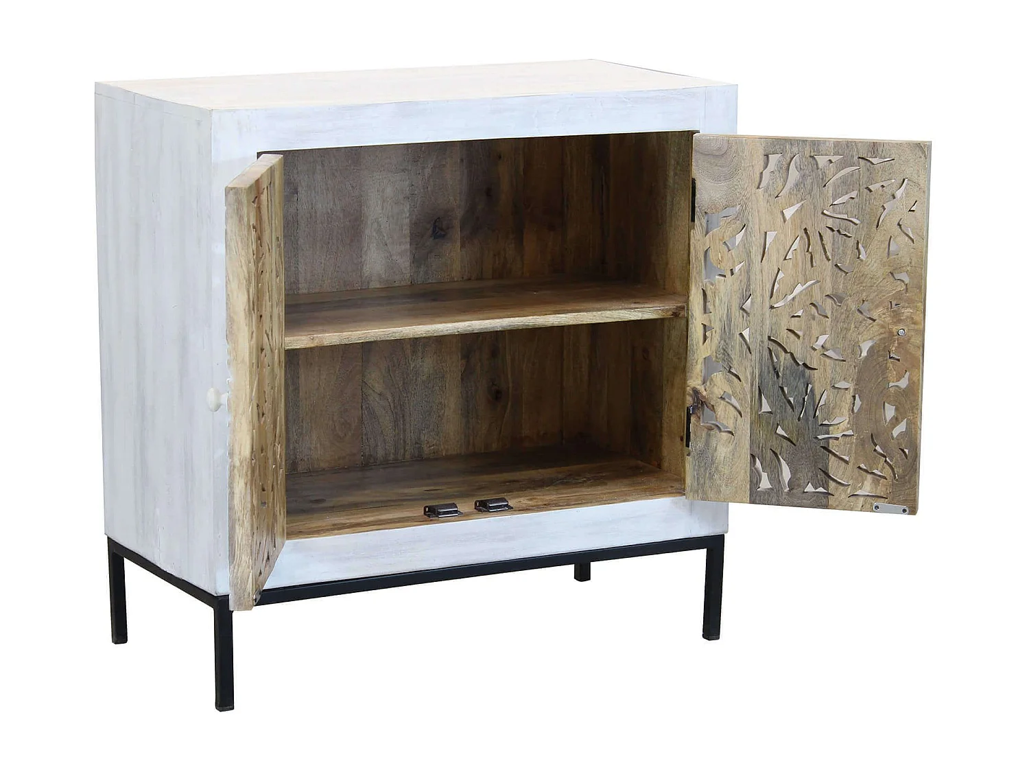 MilaniHome.it - Mobile con decoro sbiancato con 2 ante in legno di mango con struttura in ferro cm 80x40x80 hdi coloreMarrone