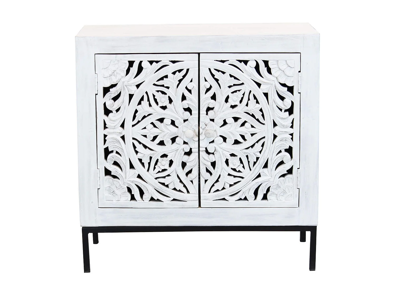 MilaniHome.it - Mobile con decoro sbiancato con 2 ante in legno di mango con struttura in ferro cm 80x40x80 hdi coloreMarrone