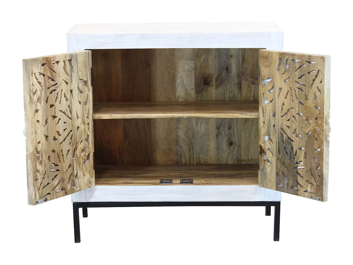 MilaniHome.it - Mobile con decoro sbiancato con 2 ante in legno di mango con struttura in ferro cm 80x40x80 hdi coloreMarrone