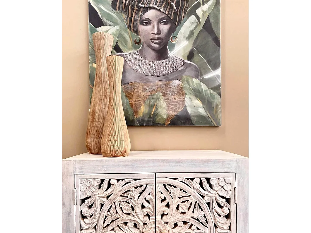 MilaniHome.it - Mobile con decoro sbiancato con 2 ante in legno di mango con struttura in ferro cm 80x40x80 hdi coloreMarrone