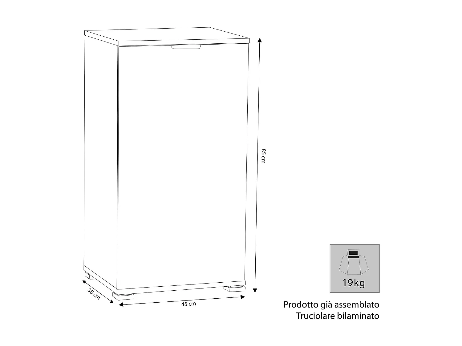 MilaniHome.it - armadietto un anta per soggiorno cucina bagno fatto in Italia cm 45x38x85 hdi coloreMarrone
