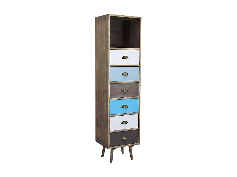 MilaniHome.it - Cassettiera In Legno Mobile Per Interno Con 6 Cassetti Di Design Stile Country Moderno Vintage, Cm 40x36,5x144 Hdi coloreMulticolor