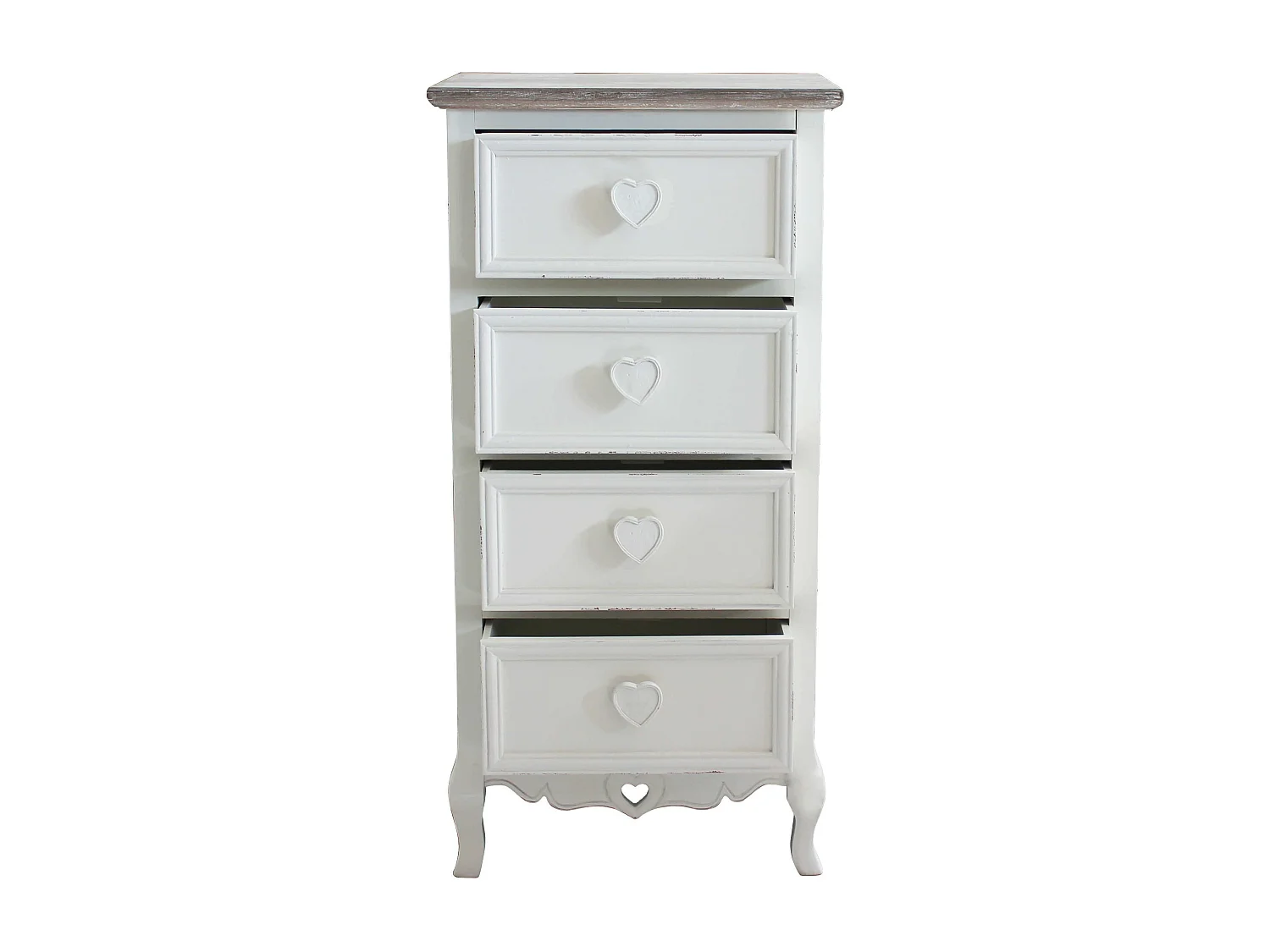 MilaniHome.it - Cassettiera Cuore 4 In Legno Di Pawlonia Sbiancato Con 4 Cassetti Per Camera, Salotto, Casadi coloreBianco