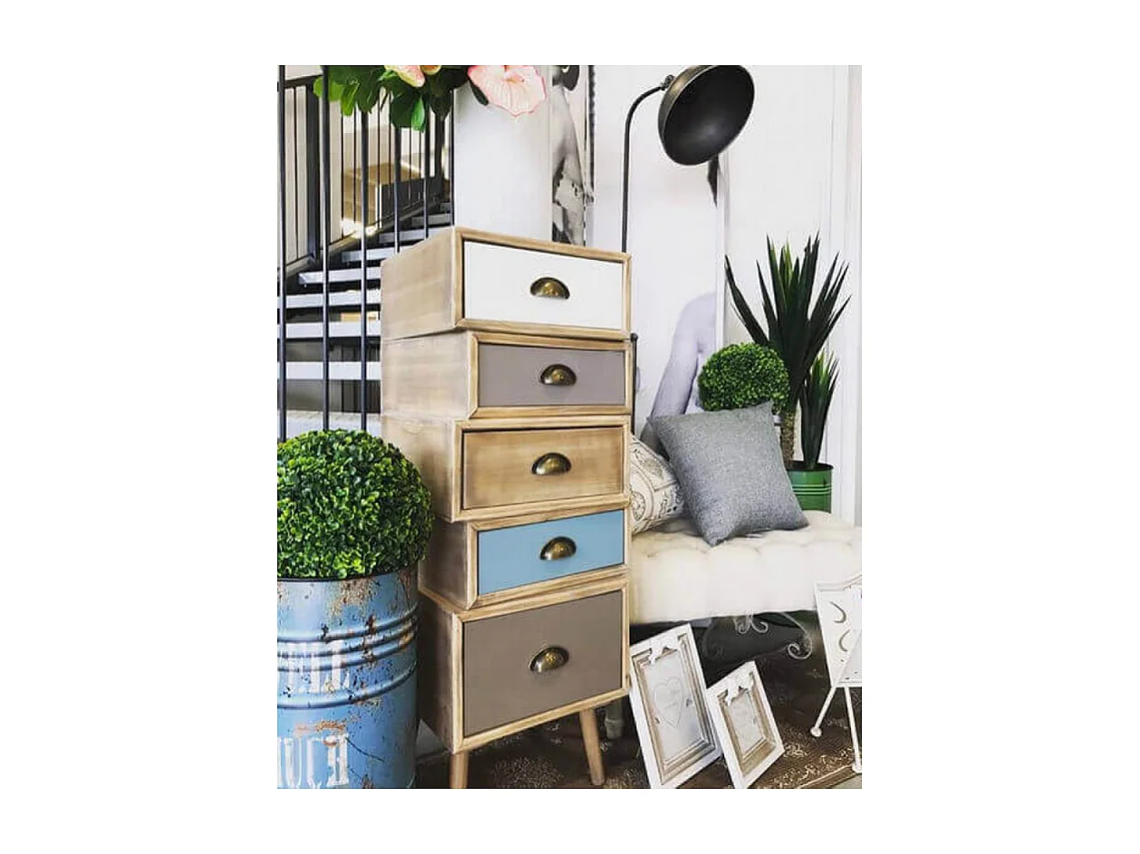 Milani Home - cassettiera 5 cassetti 40 x 37 x 99 cm, legno multicolor, salvaspazio per camera, ingresso e salotto