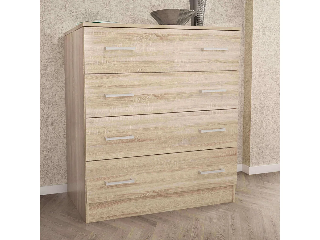 MilaniHome.it - cassettiera con 4 cassetti di design moderno contemporaneo cm 80 x 45 x 91 hdi coloreQuercia Chiaro