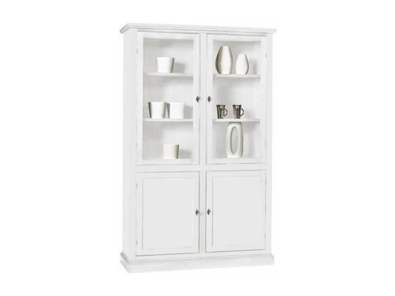 MilaniHome.it - Mobile Con Vetrina In Legno Massello 120x41x187di coloreBianco