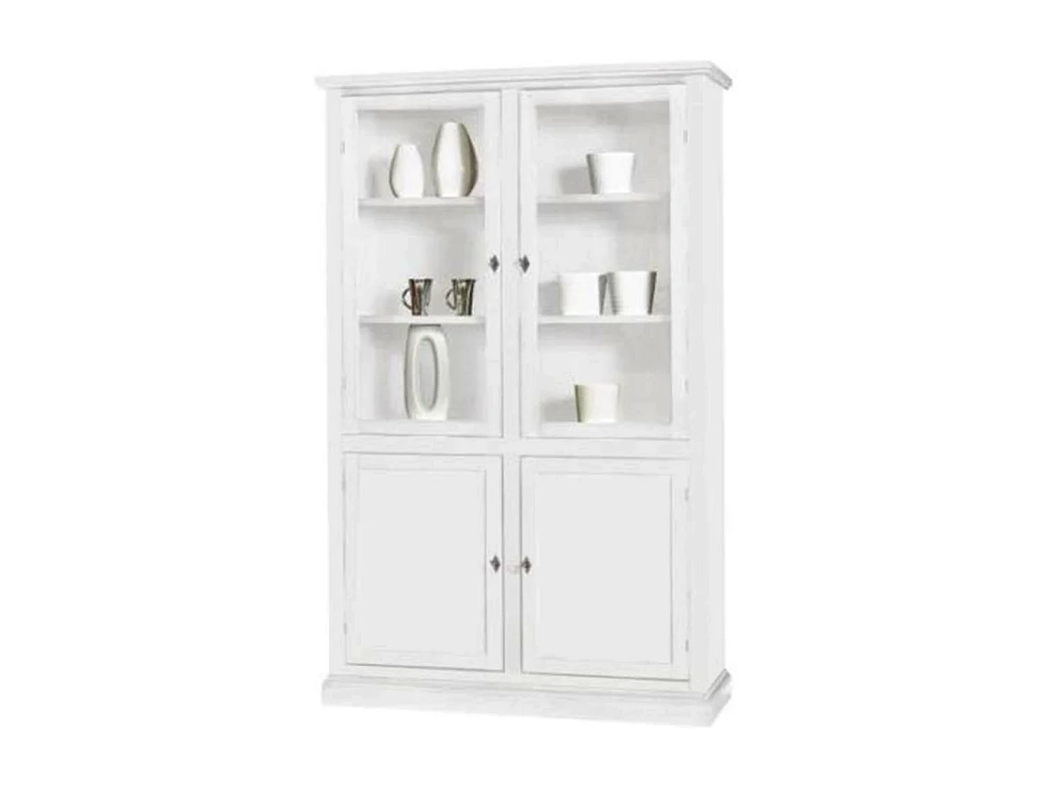 MilaniHome.it - Mobile Con Vetrina In Legno Massello 120x41x187di coloreBianco