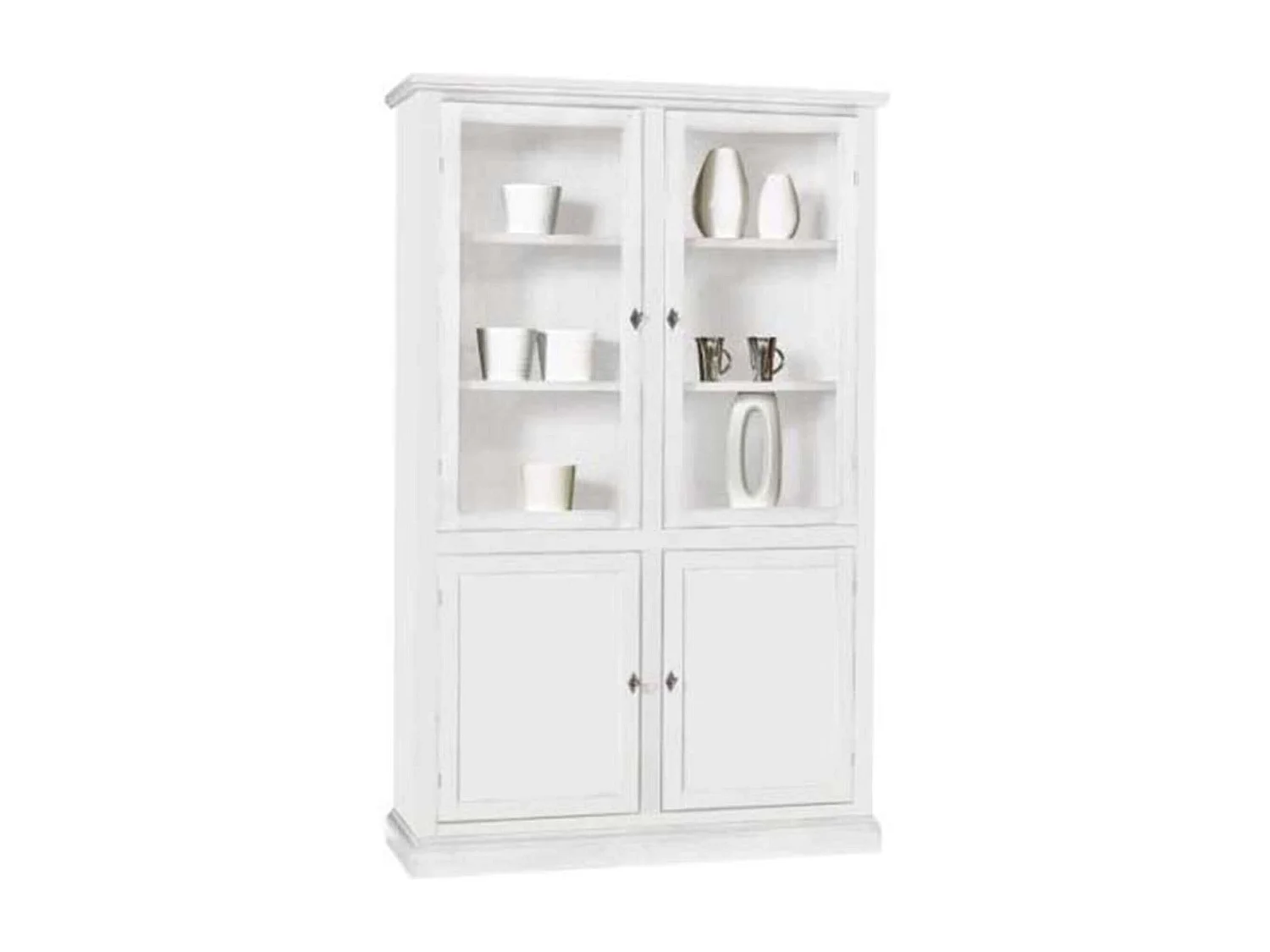 MilaniHome.it - Mobile Con Vetrina In Legno Massello 120x41x187di coloreBianco