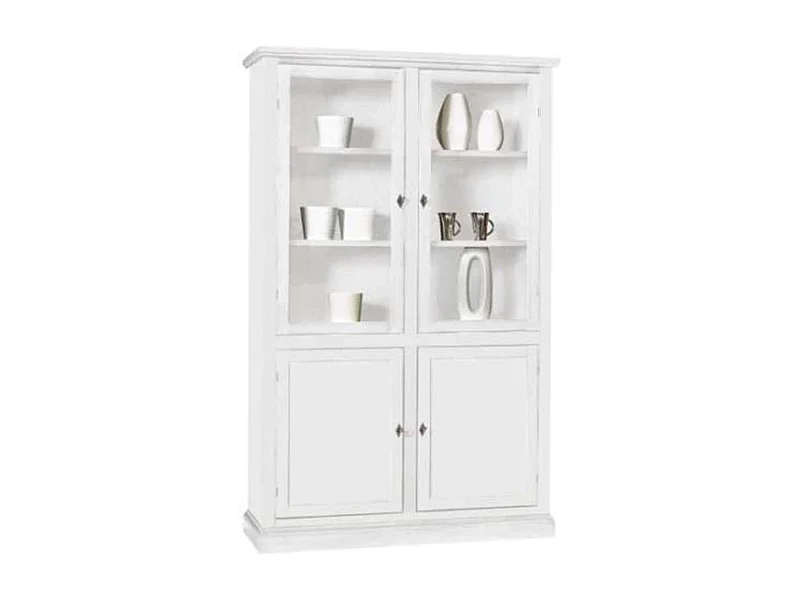 MilaniHome.it - Mobile Con Vetrina In Legno Massello 120x41x187di coloreBianco