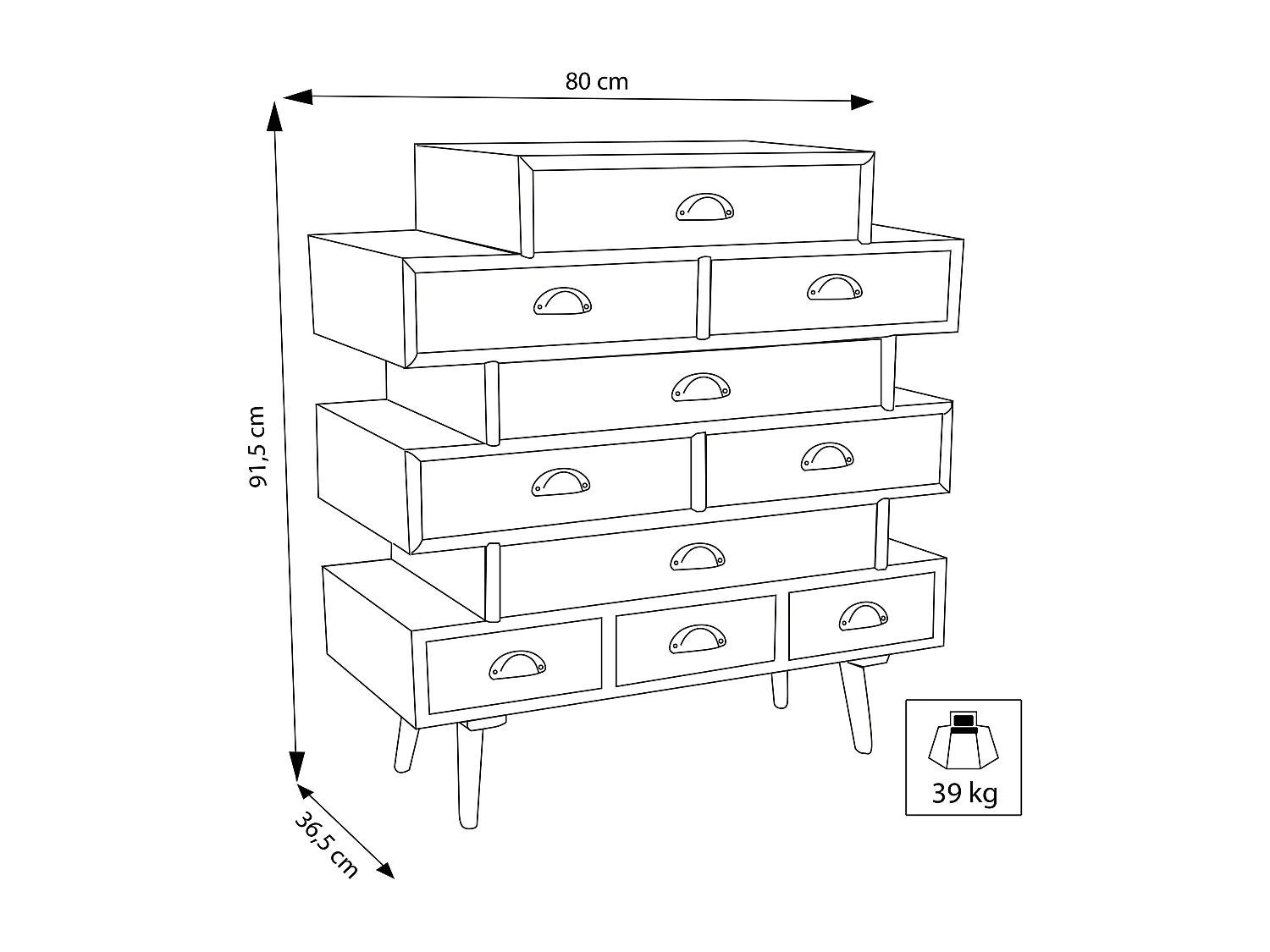 MilaniHome.it - Mobiletto 10 Cassetti 80x36,5x91,5 Per Interno Camera Cameretta Salotto Ingresso Cucinadi coloreMulticolor