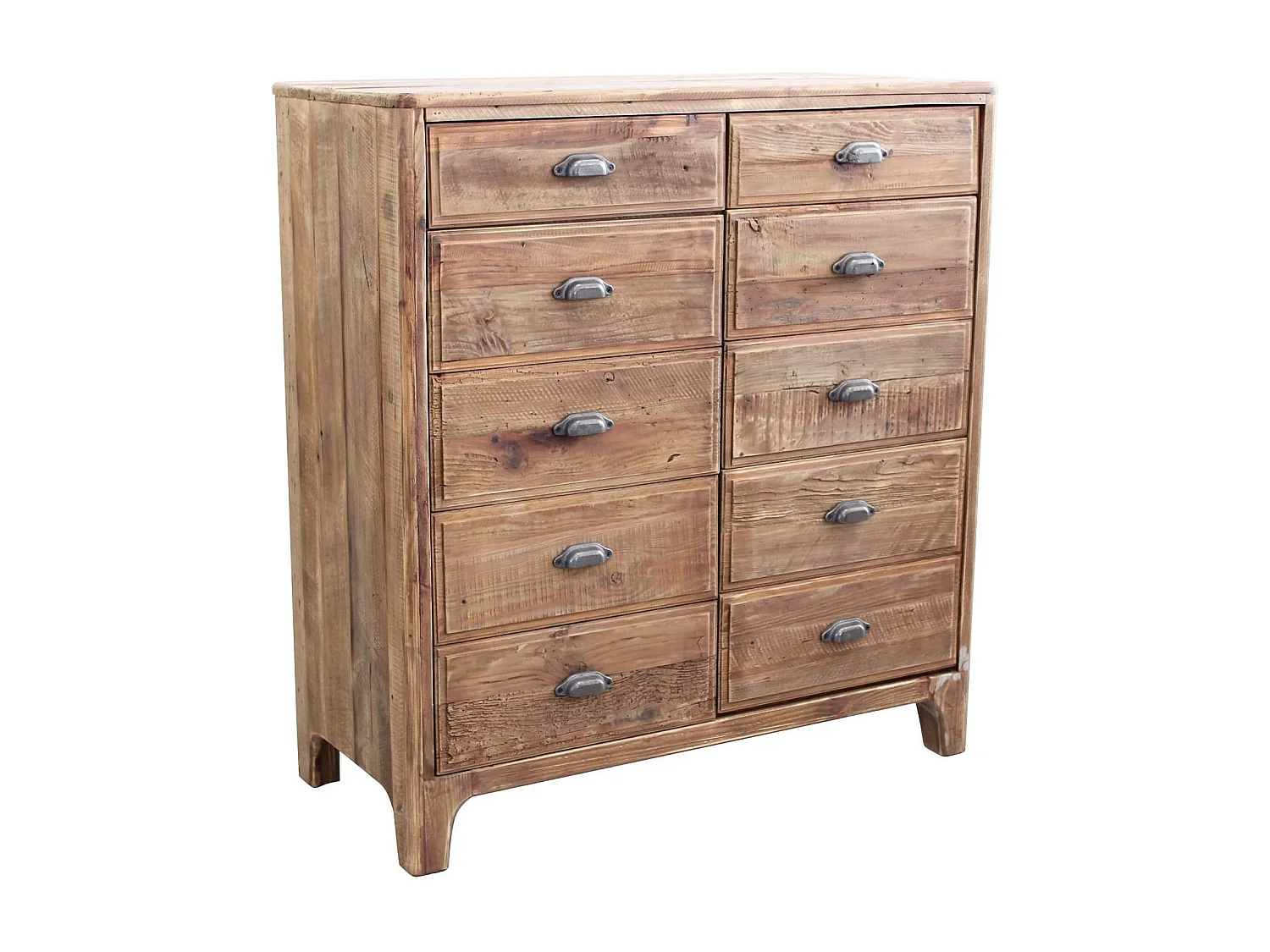 MilaniHome.it - cassettiera con 2 cassetti e 2 ante in legno di pino riciclato di design moderno in legno invecchiato pezzo unico cm 105x48x113 hdi coloreMarrone