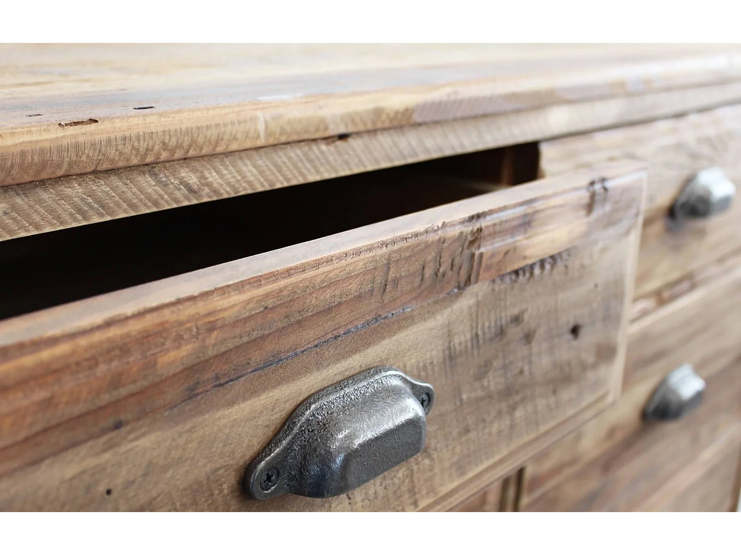 MilaniHome.it - cassettiera con 2 cassetti e 2 ante in legno di pino riciclato di design moderno in legno invecchiato pezzo unico cm 105x48x113 hdi coloreMarrone