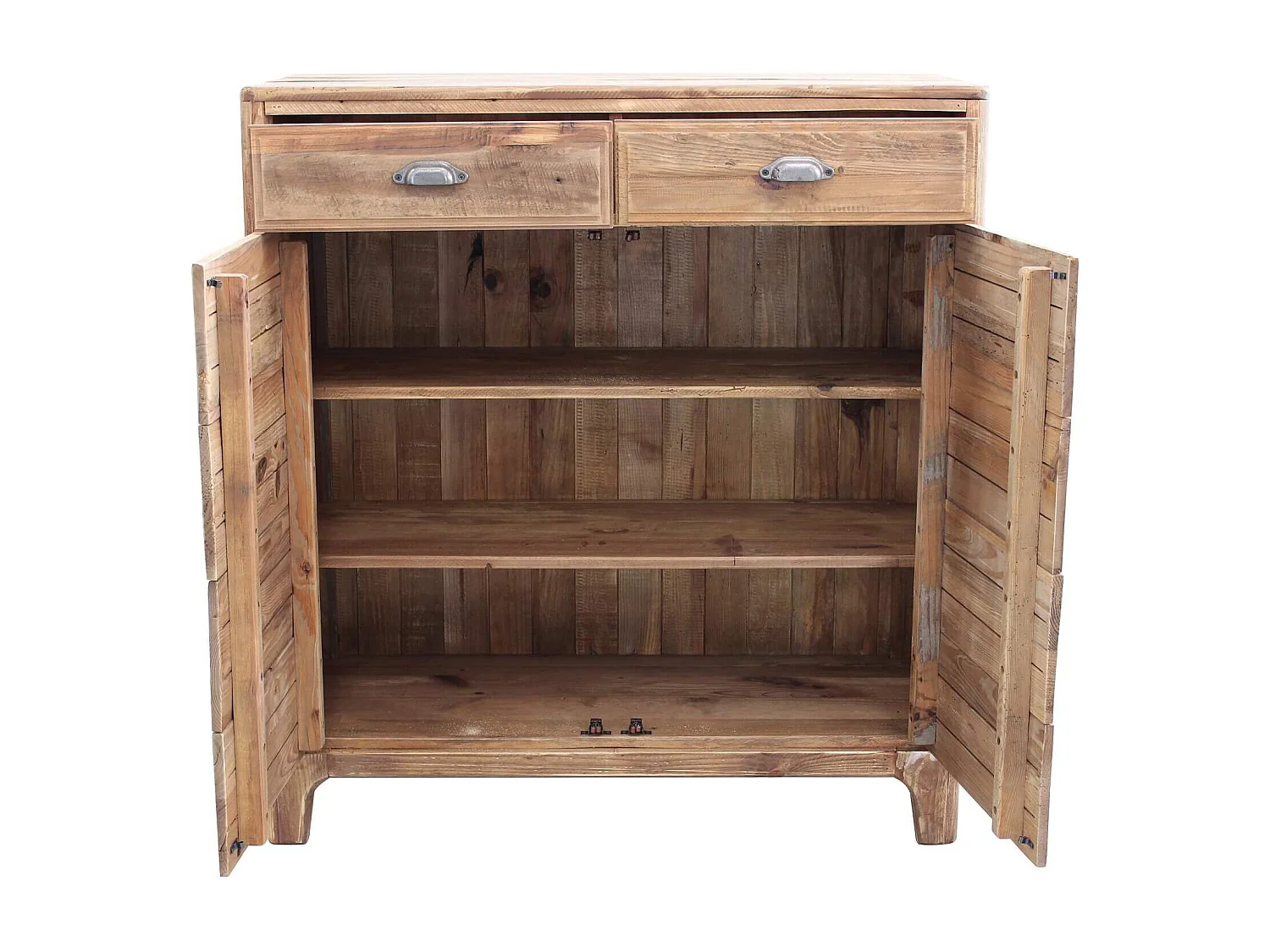 MilaniHome.it - cassettiera con 2 cassetti e 2 ante in legno di pino riciclato di design moderno in legno invecchiato pezzo unico cm 105x48x113 hdi coloreMarrone