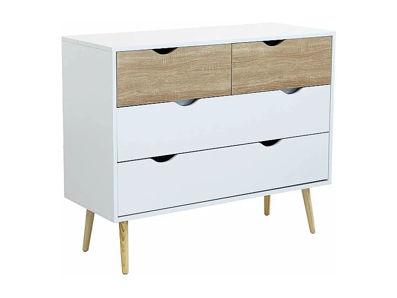 MilaniHome.it - Cassettiera In Legno Di Design Stile Moderno Minimalista 4 Cassetti, Cm 99x39x82 Hdi coloreBianco