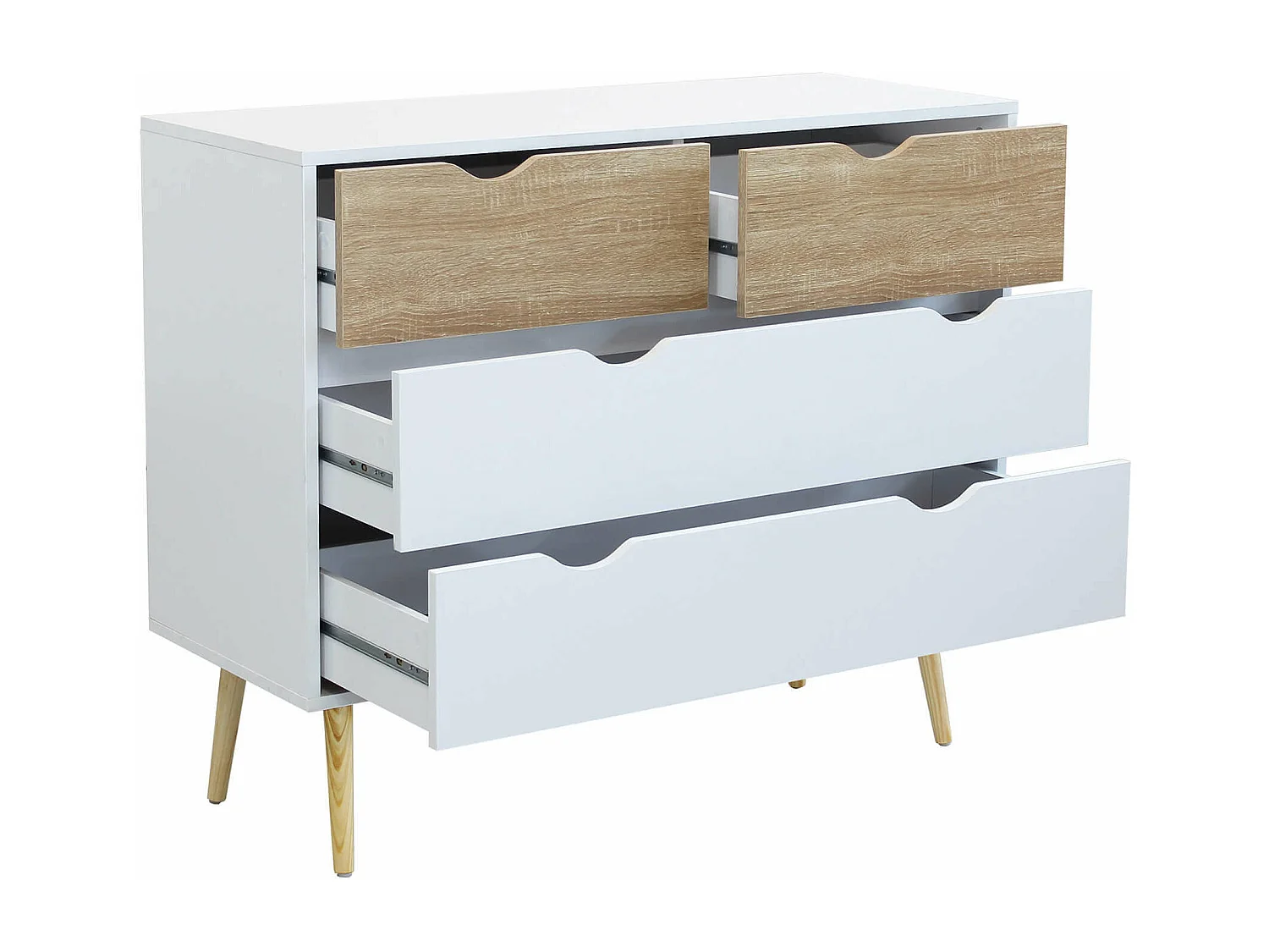 MilaniHome.it - Cassettiera In Legno Di Design Stile Moderno Minimalista 4 Cassetti, Cm 99x39x82 Hdi coloreBianco