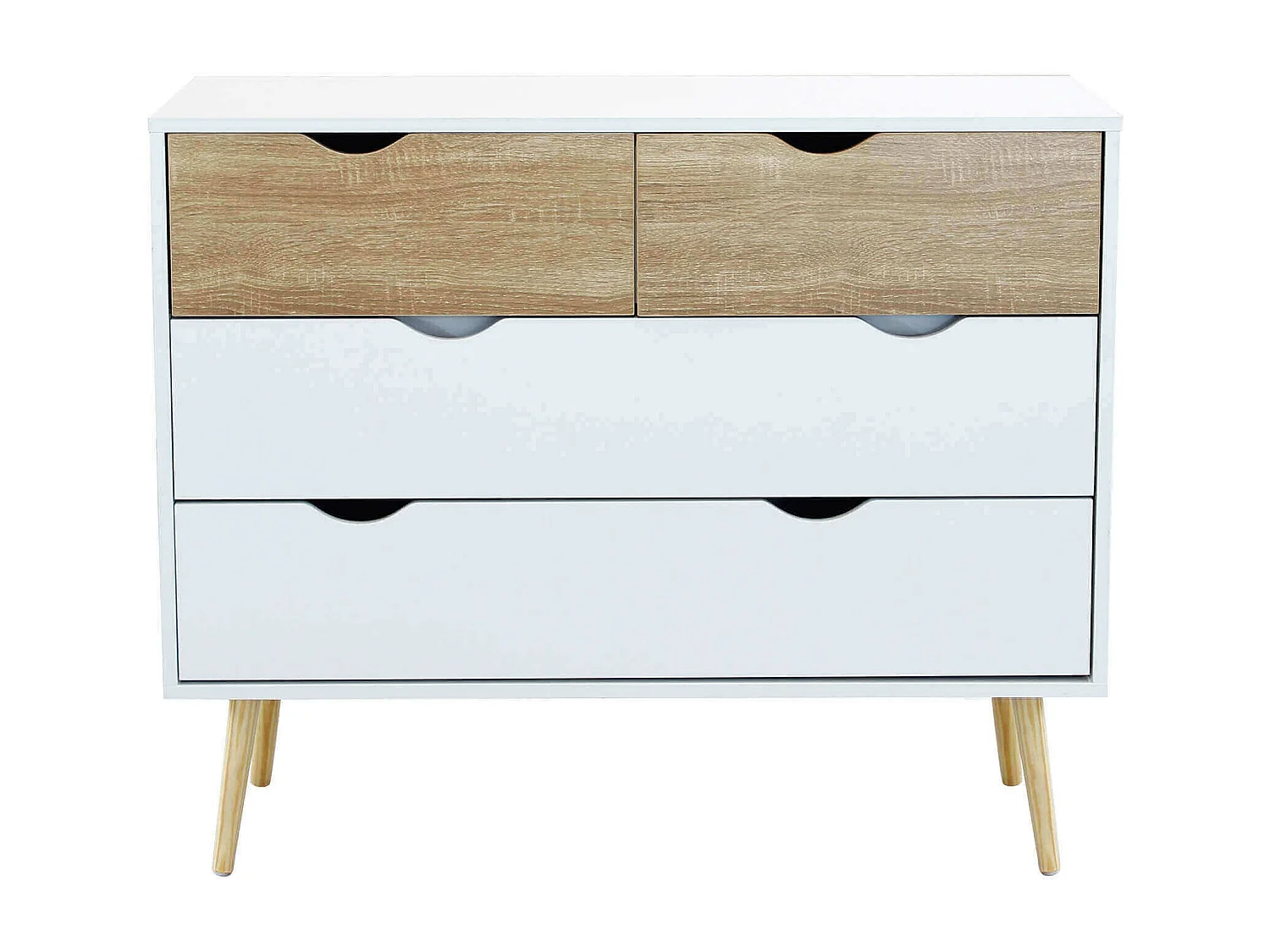 MilaniHome.it - Cassettiera In Legno Di Design Stile Moderno Minimalista 4 Cassetti, Cm 99x39x82 Hdi coloreBianco