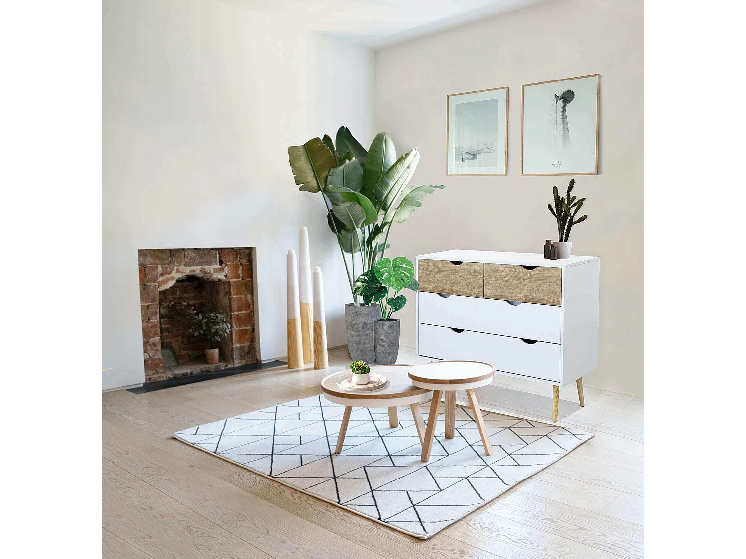 MilaniHome.it - Cassettiera In Legno Di Design Stile Moderno Minimalista 4 Cassetti, Cm 99x39x82 Hdi coloreBianco