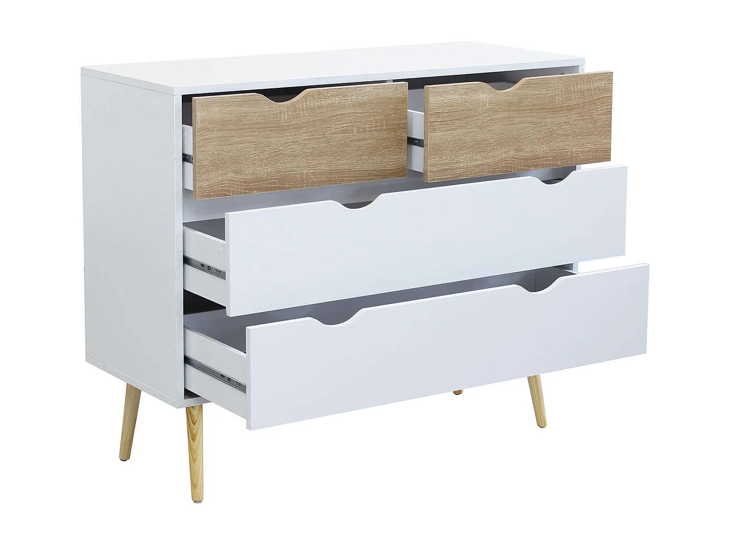 MilaniHome.it - Cassettiera In Legno Di Design Stile Moderno Minimalista 4 Cassetti, Cm 99x39x82 Hdi coloreBianco