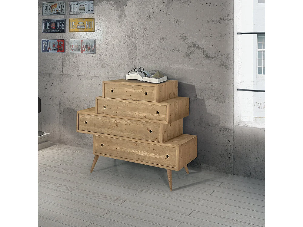 MilaniHome.it - Cassettiera Abete Spazzolato Cm 110x45x95 H Naturale Per Soggiorno Salotto Camera Da Letto Studio Ufficiodi coloreMarrone