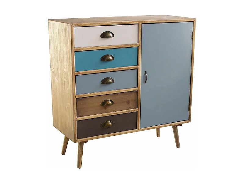 MilaniHome.it - Mobiletto 5 Cassetti Colorati E 1 Anta Stile Industriale Cm 80x35x85 H Per Interno Camera Cameretta Salotto Ingresso Cucinadi coloreMulticolor