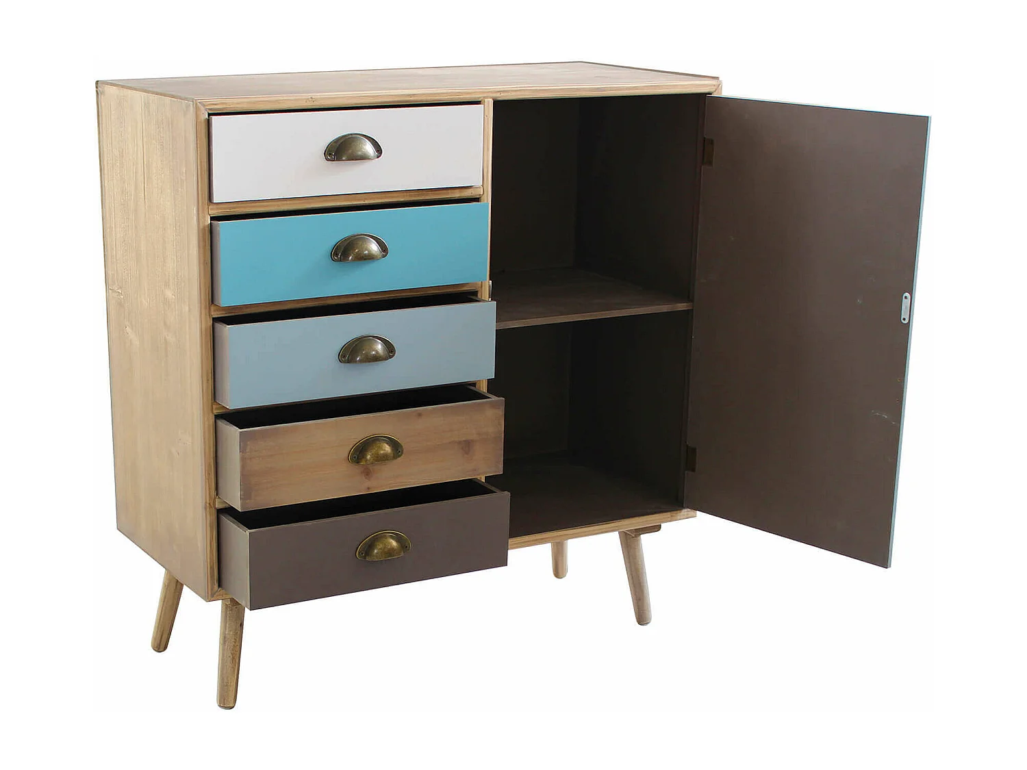 MilaniHome.it - Mobiletto 5 Cassetti Colorati E 1 Anta Stile Industriale Cm 80x35x85 H Per Interno Camera Cameretta Salotto Ingresso Cucinadi coloreMulticolor