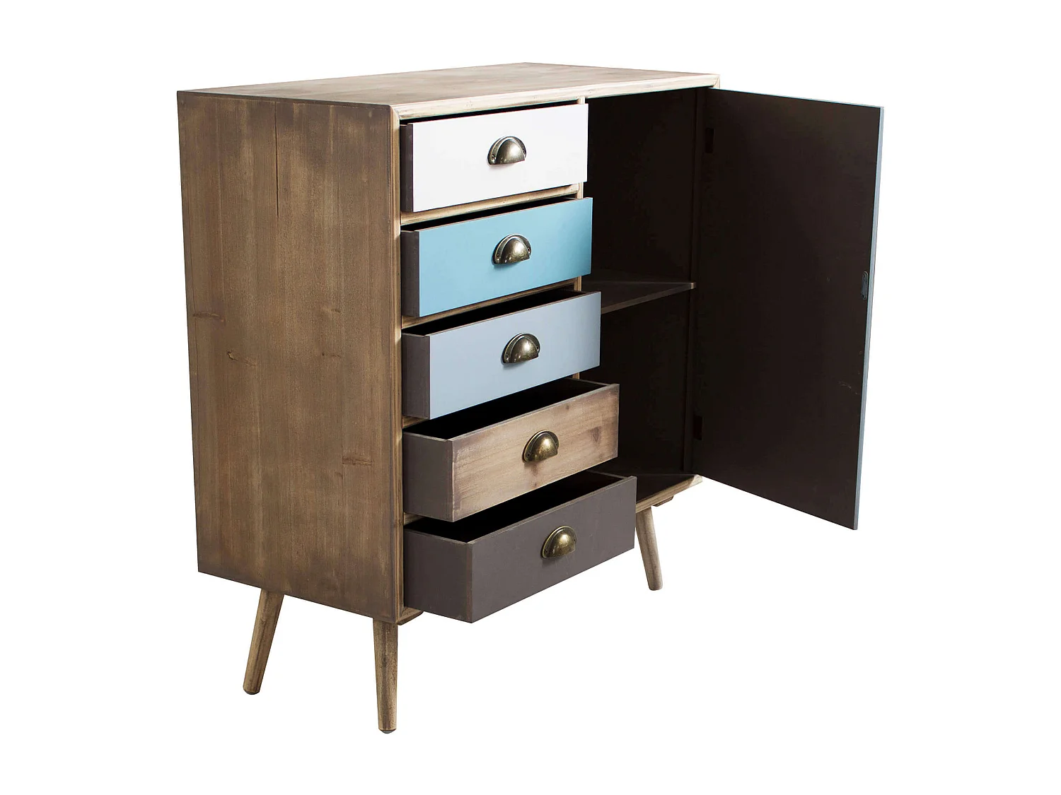 MilaniHome.it - Mobiletto 5 Cassetti Colorati E 1 Anta Stile Industriale Cm 80x35x85 H Per Interno Camera Cameretta Salotto Ingresso Cucinadi coloreMulticolor