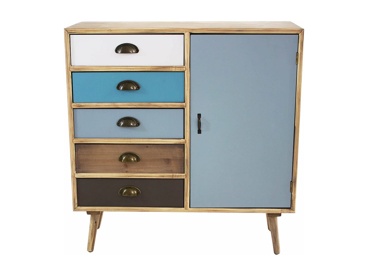 MilaniHome.it - Mobiletto 5 Cassetti Colorati E 1 Anta Stile Industriale Cm 80x35x85 H Per Interno Camera Cameretta Salotto Ingresso Cucinadi coloreMulticolor