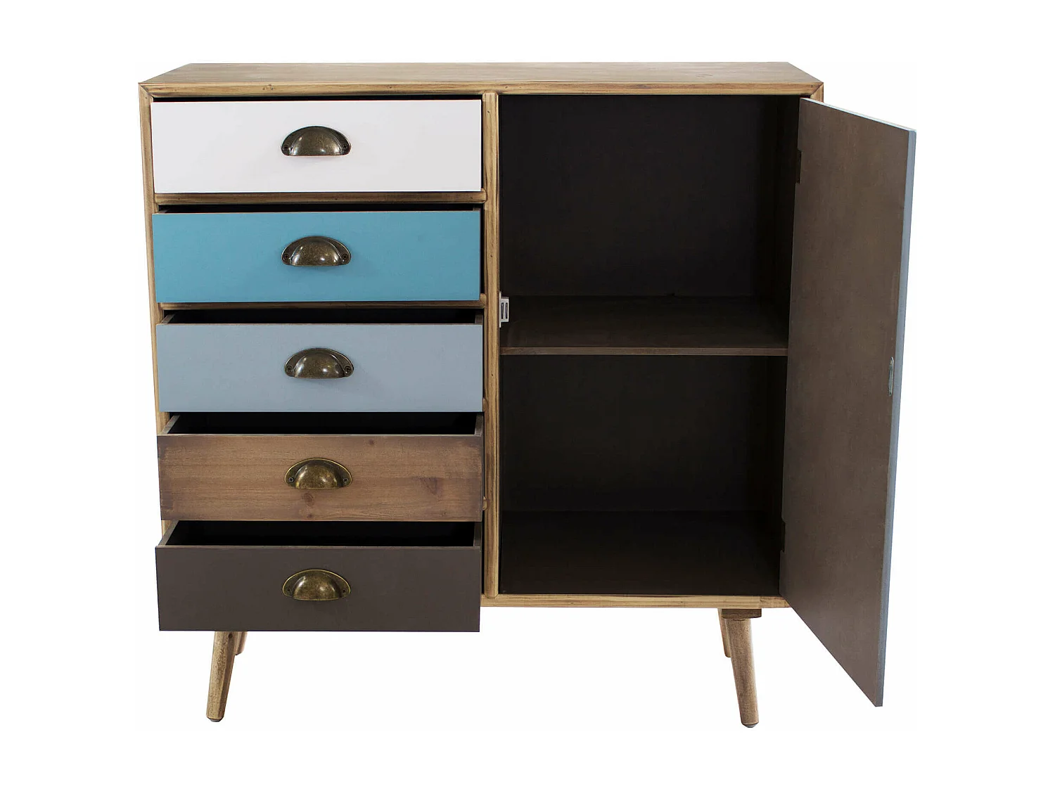 MilaniHome.it - Mobiletto 5 Cassetti Colorati E 1 Anta Stile Industriale Cm 80x35x85 H Per Interno Camera Cameretta Salotto Ingresso Cucinadi coloreMulticolor