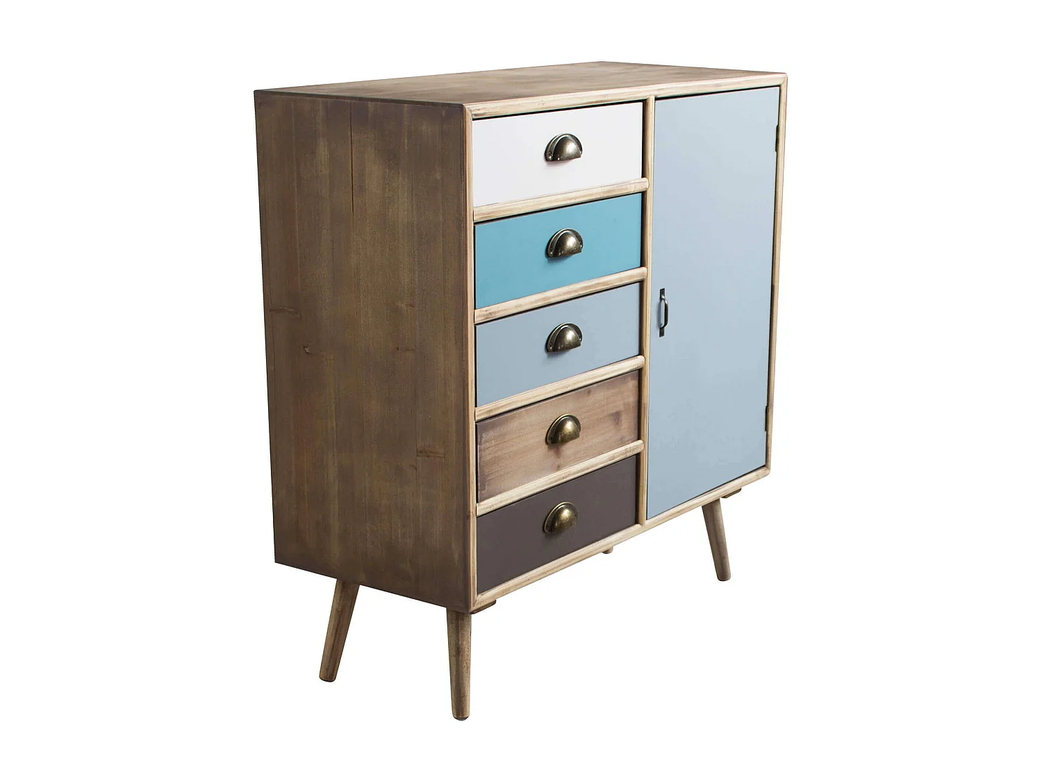 MilaniHome.it - Mobiletto 5 Cassetti Colorati E 1 Anta Stile Industriale Cm 80x35x85 H Per Interno Camera Cameretta Salotto Ingresso Cucinadi coloreMulticolor