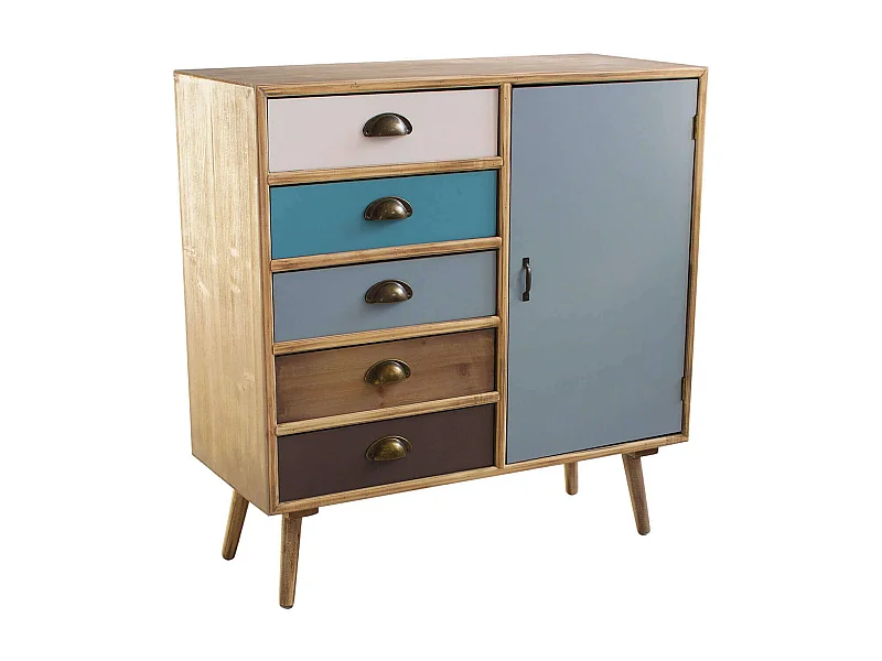MilaniHome.it - Mobiletto 5 Cassetti Colorati E 1 Anta Stile Industriale Cm 80x35x85 H Per Interno Camera Cameretta Salotto Ingresso Cucinadi coloreMulticolor