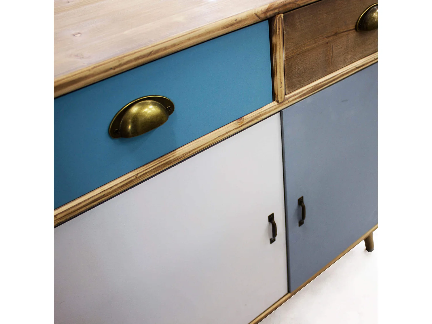 MilaniHome.it - Mobiletto 2 Cassetti E 2 Ante Colorati Stile Industriale Cm 80x35x97,5 H Per Interno Camera Cameretta Salotto Ingresso Cucinadi coloreMulticolor