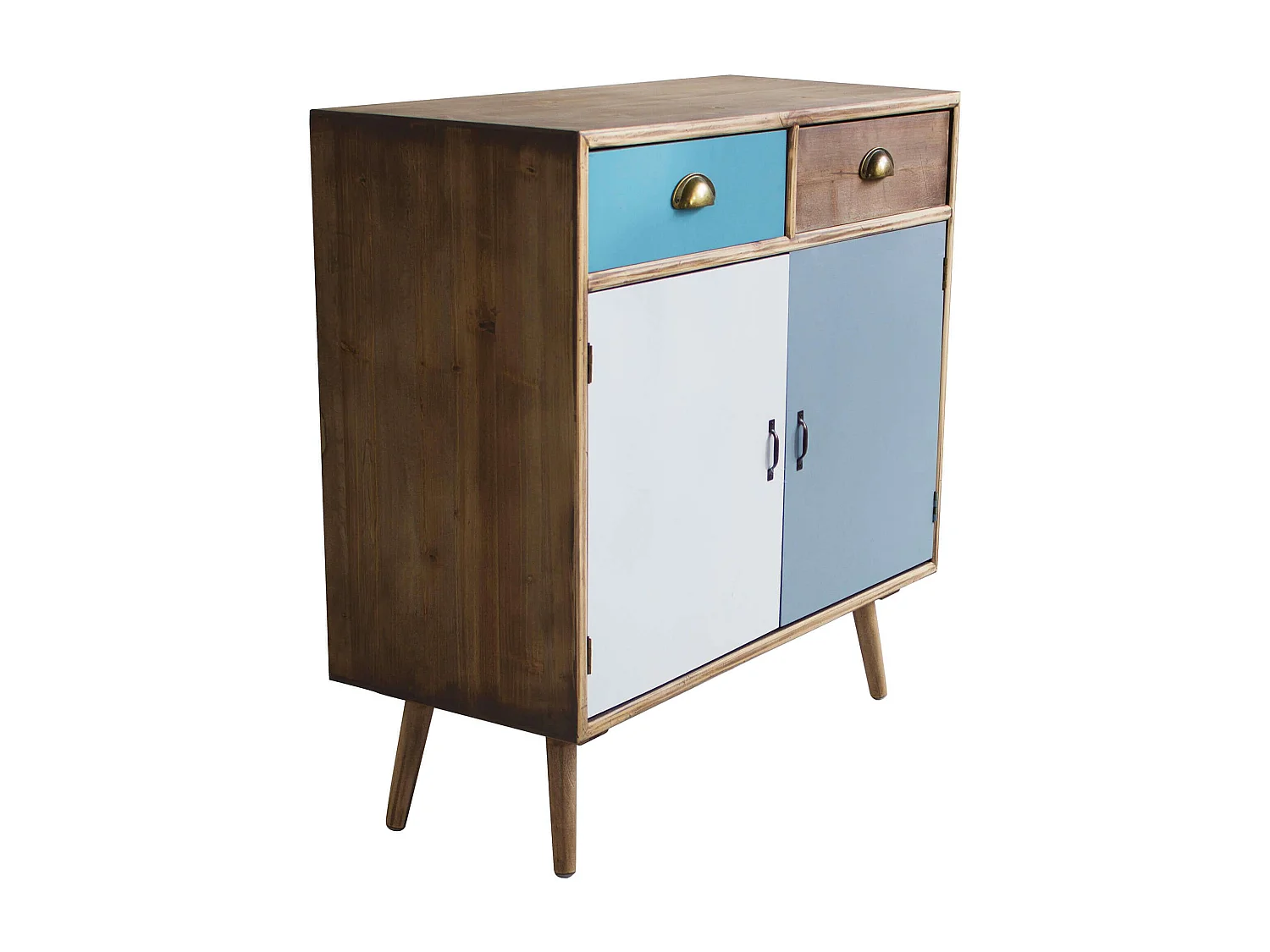 Milani Home - Mobiletto 2 Cassetti E 2 Ante Colorati Stile Industriale Cm 80x35x97,5 H Per Interno Camera Cameretta Salotto Ingresso Cucina - Multicolor