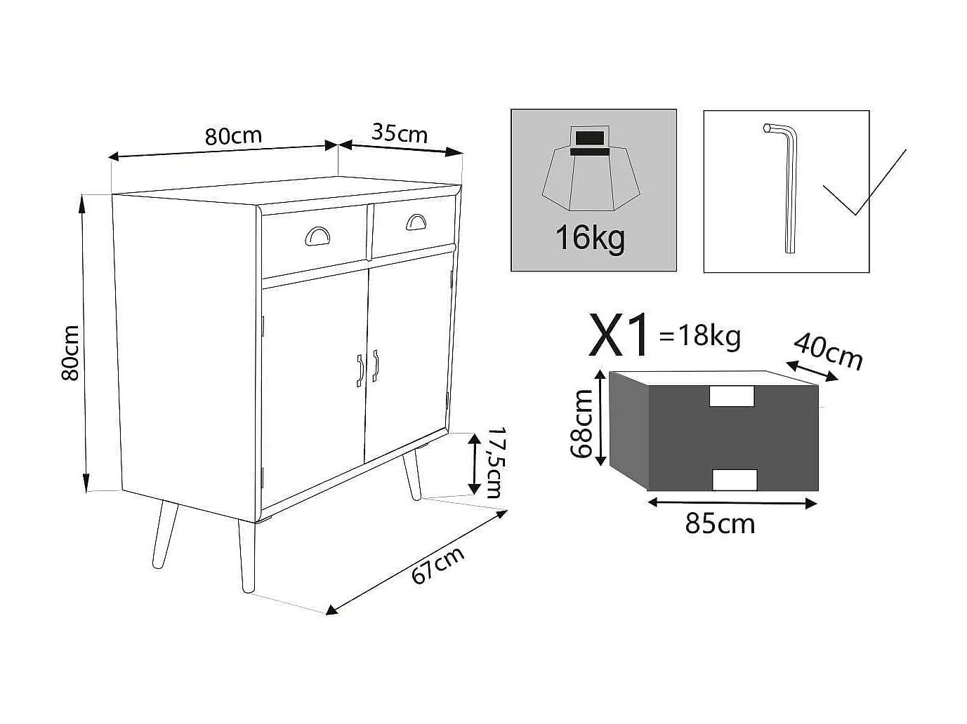 Milani Home - Mobiletto 2 Cassetti E 2 Ante Colorati Stile Industriale Cm 80x35x97,5 H Per Interno Camera Cameretta Salotto Ingresso Cucina - Multicolor