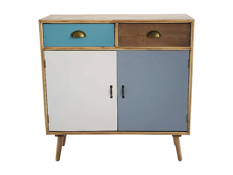 MilaniHome.it - Mobiletto 2 Cassetti E 2 Ante Colorati Stile Industriale Cm 80x35x97,5 H Per Interno Camera Cameretta Salotto Ingresso Cucinadi coloreMulticolor