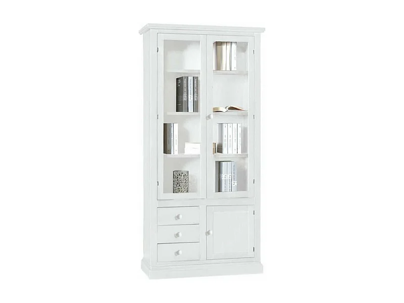 MilaniHome.it - Mobile Con Vetrina In Legno Massello 90x41x186di coloreBianco