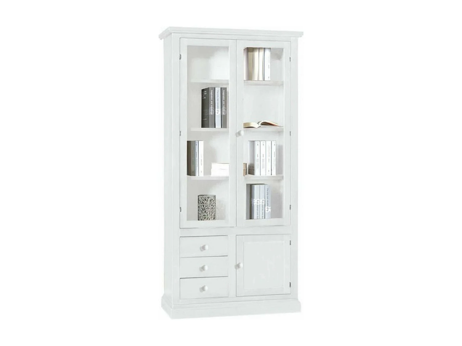 MilaniHome.it - Mobile Con Vetrina In Legno Massello 90x41x186di coloreBianco