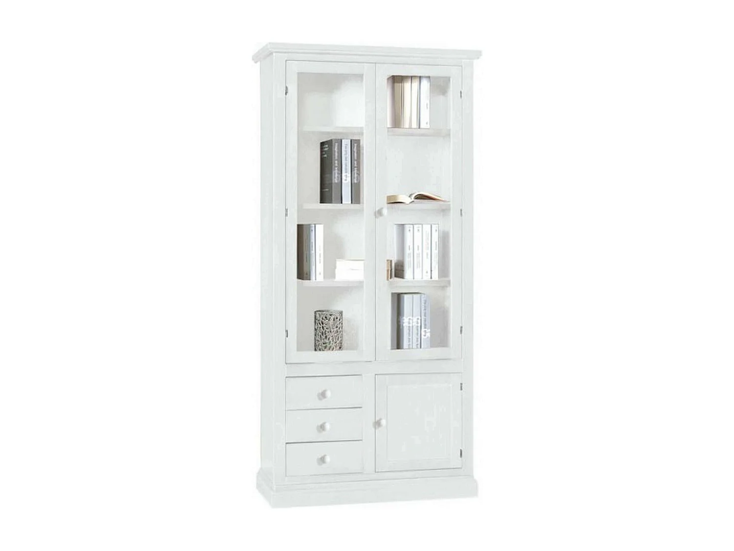 MilaniHome.it - Mobile Con Vetrina In Legno Massello 90x41x186di coloreBianco