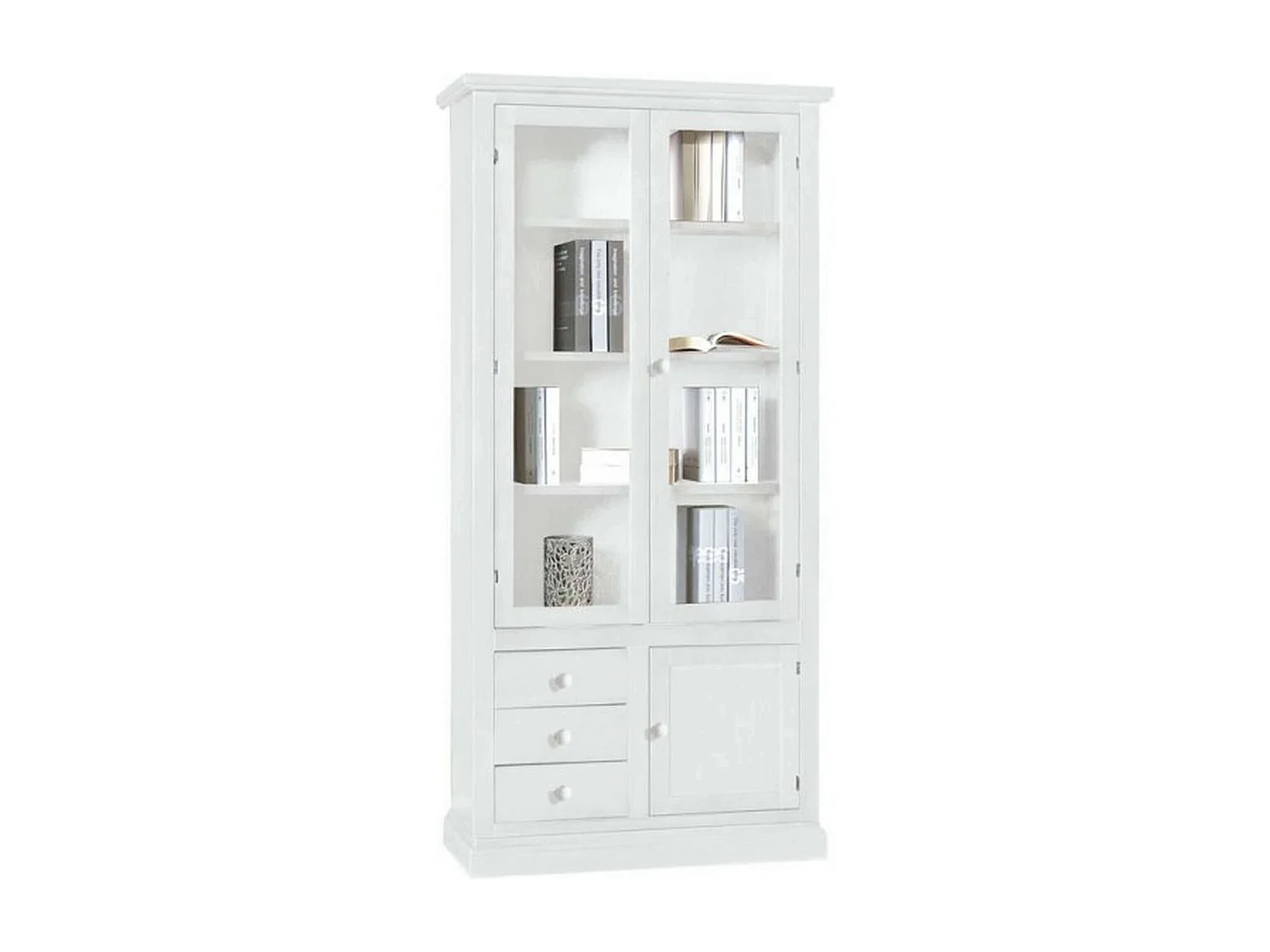 MilaniHome.it - Mobile Con Vetrina In Legno Massello 90x41x186di coloreBianco
